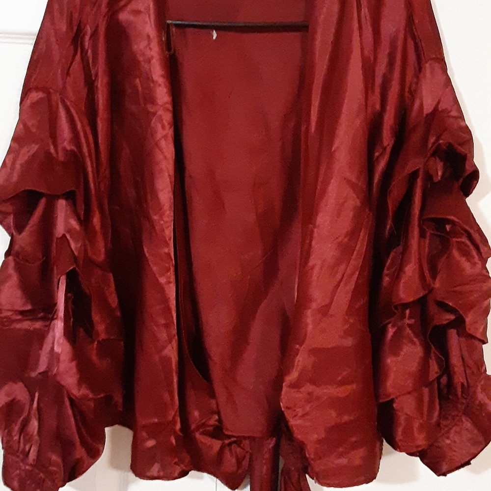Sexy silky wrap around waist blouse burgundy/reddi